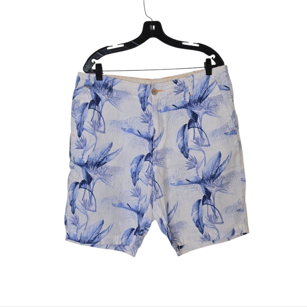 Tommy Bahama Linen Shorts In Fiesta Fronds Blue Floral Men's 35X9.5‎